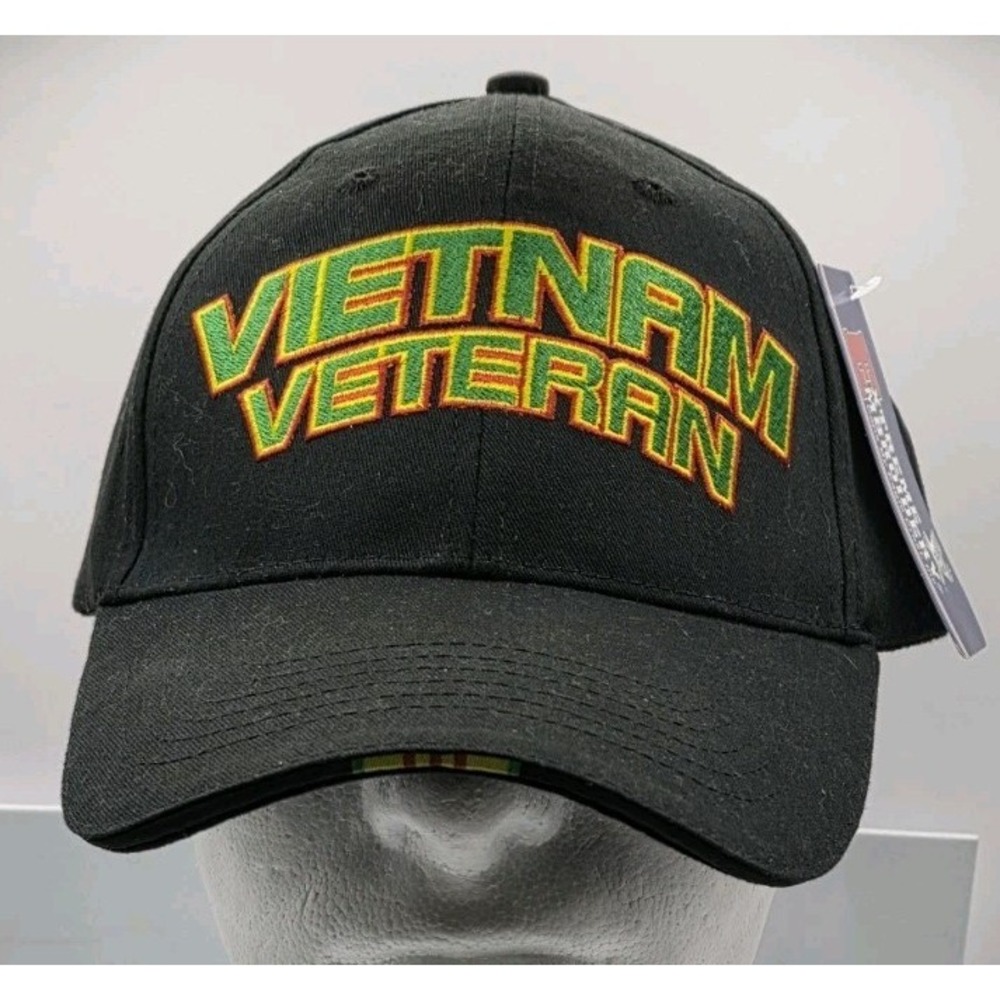 Vietnam US War Veteran Black Cap Hat Embroidered Adjustable NWT New
